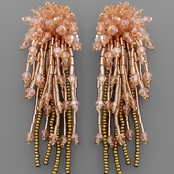 Bead Fringe Cluster Earrings - Picture 2 of 2